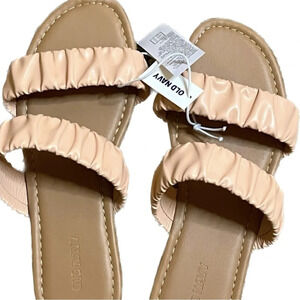 Old Navy Slip On Double Strap Ruched Slide Sandals Womens 6.5 Conch Shell NWT